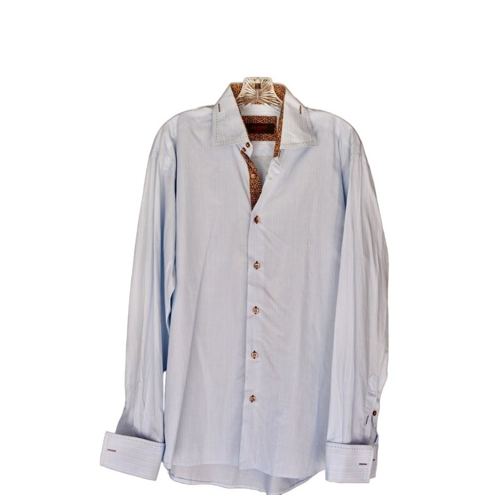 Men's Axxess Light Blue Pinstripe French Cuff Dress Shirt Size M